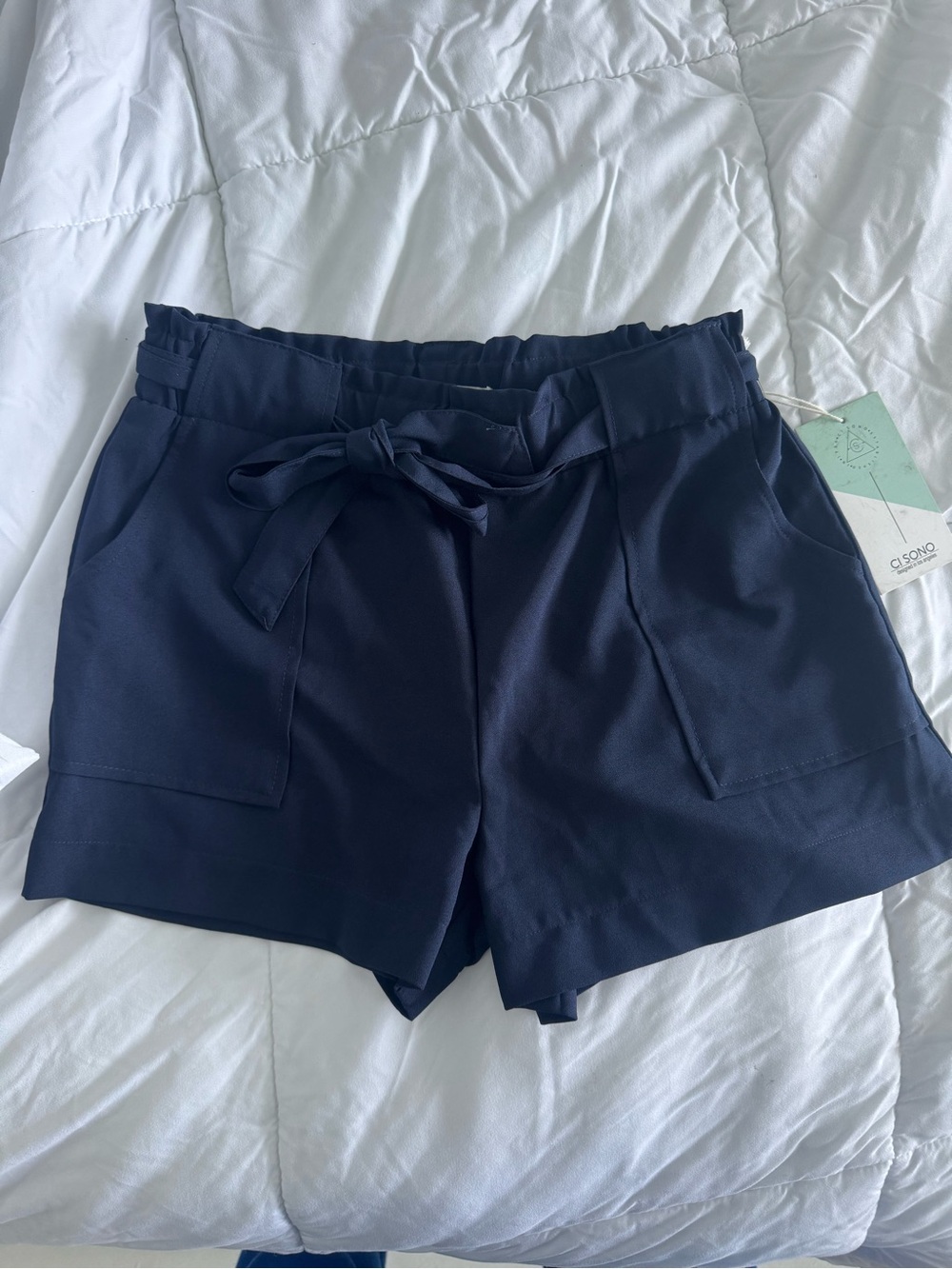 Ci Sono Navy High-Waist Tie-Front Shorts